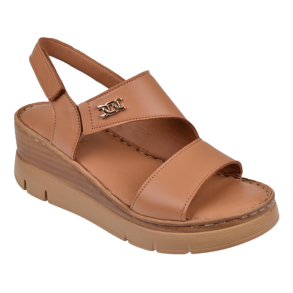 Beety Hakiki Deri Dolgu Taban Kadın Sandalet BEE-1127   TABA