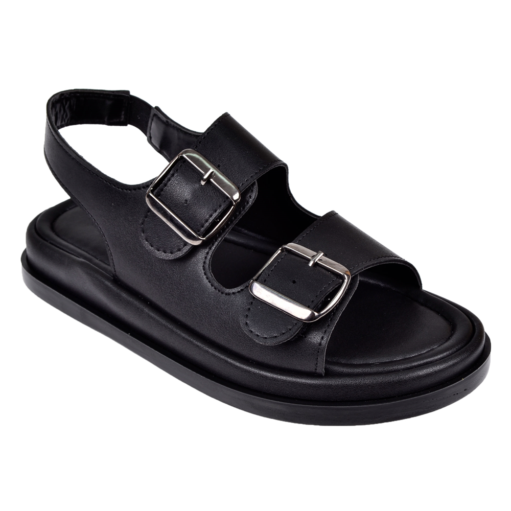 Castle Black Çift Tokalı Kadın Sandalet CB-35176 SİYAH