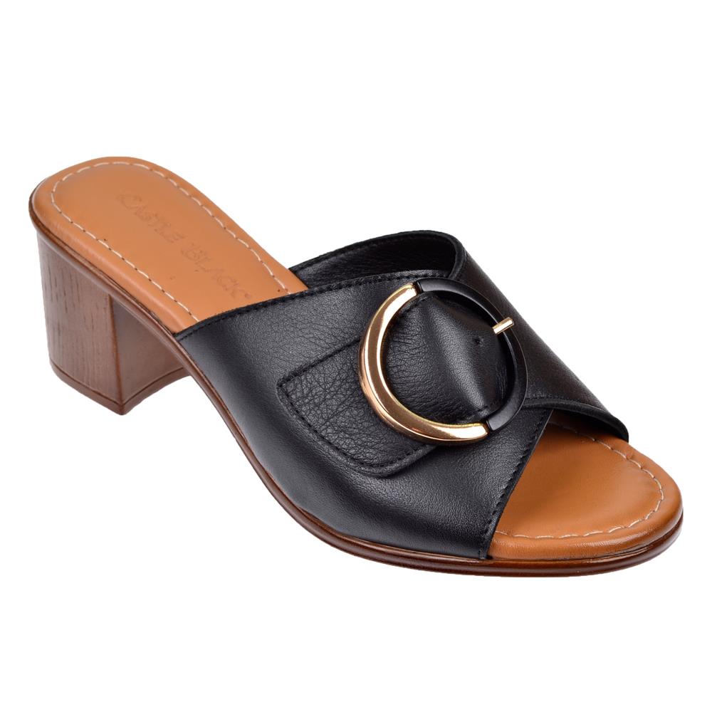 Castle Black Hakiki Deri 6 Cm Topuklu Kadın Terlik CB-4576   SİYAH