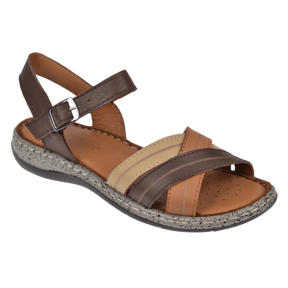 Castle Black Hakiki Deri Comfort Kadın Sandalet CB-22382   KAHVE MULTİ