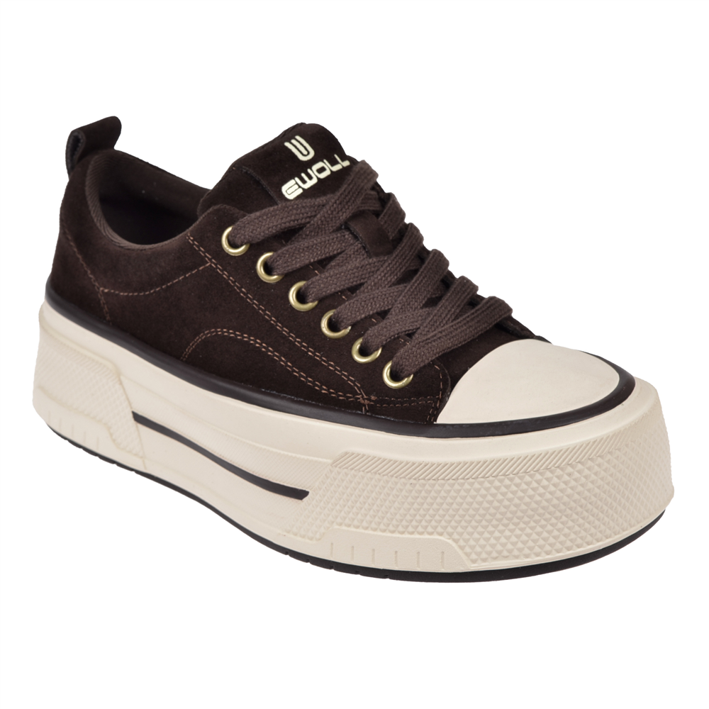 Ewoll Kalın Taban Kadın Spor Ayakkabı Sneaker EW-1109 KAHVE SÜET