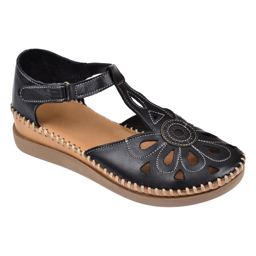 Floor Hakiki Deri Burnu Kapalı Kadın Sandalet MAK-702   SİYAH