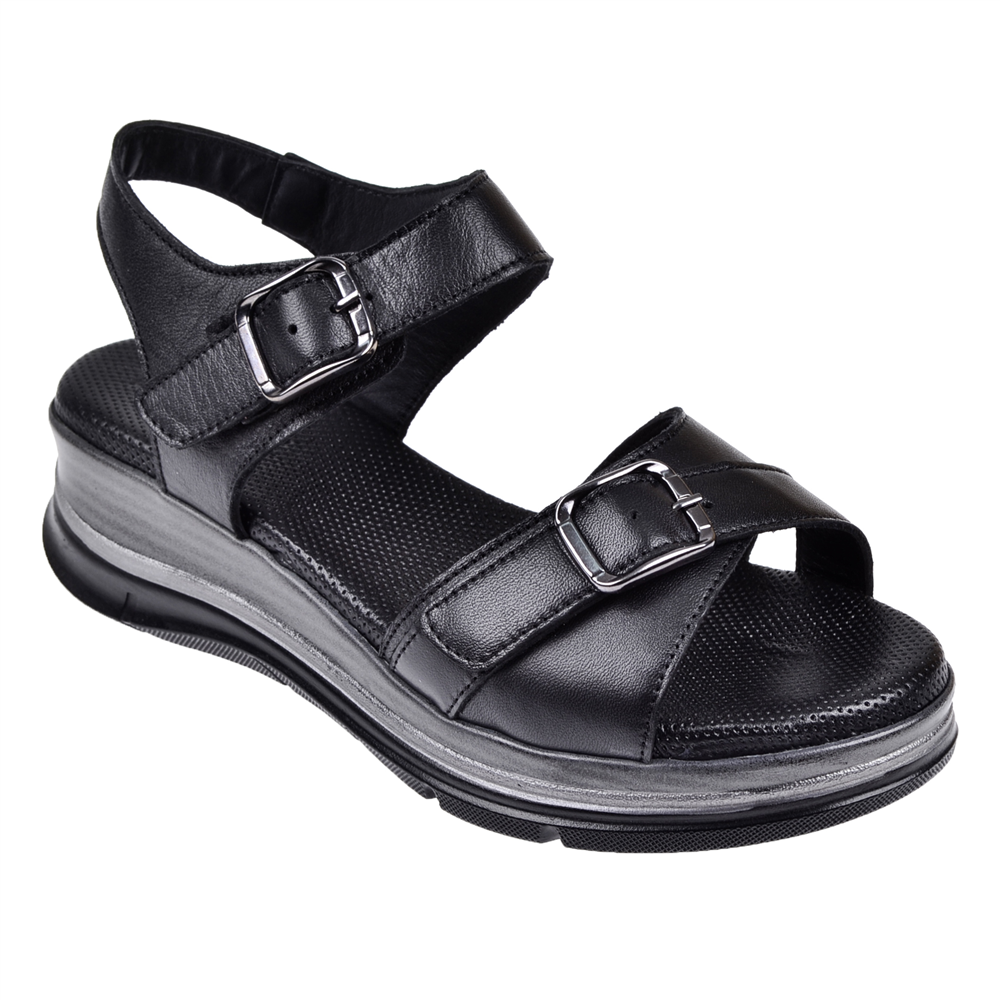 Floor Hakiki Deri Comfort Kadın Sandalet MAK-1906   SİYAH