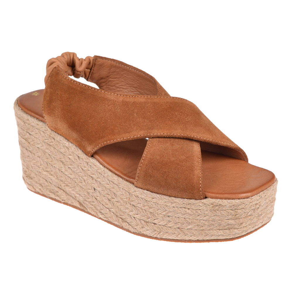 Floor Hakiki Deri Hasır Taban Kadın Sandalet MAK-1218 TABA SÜET