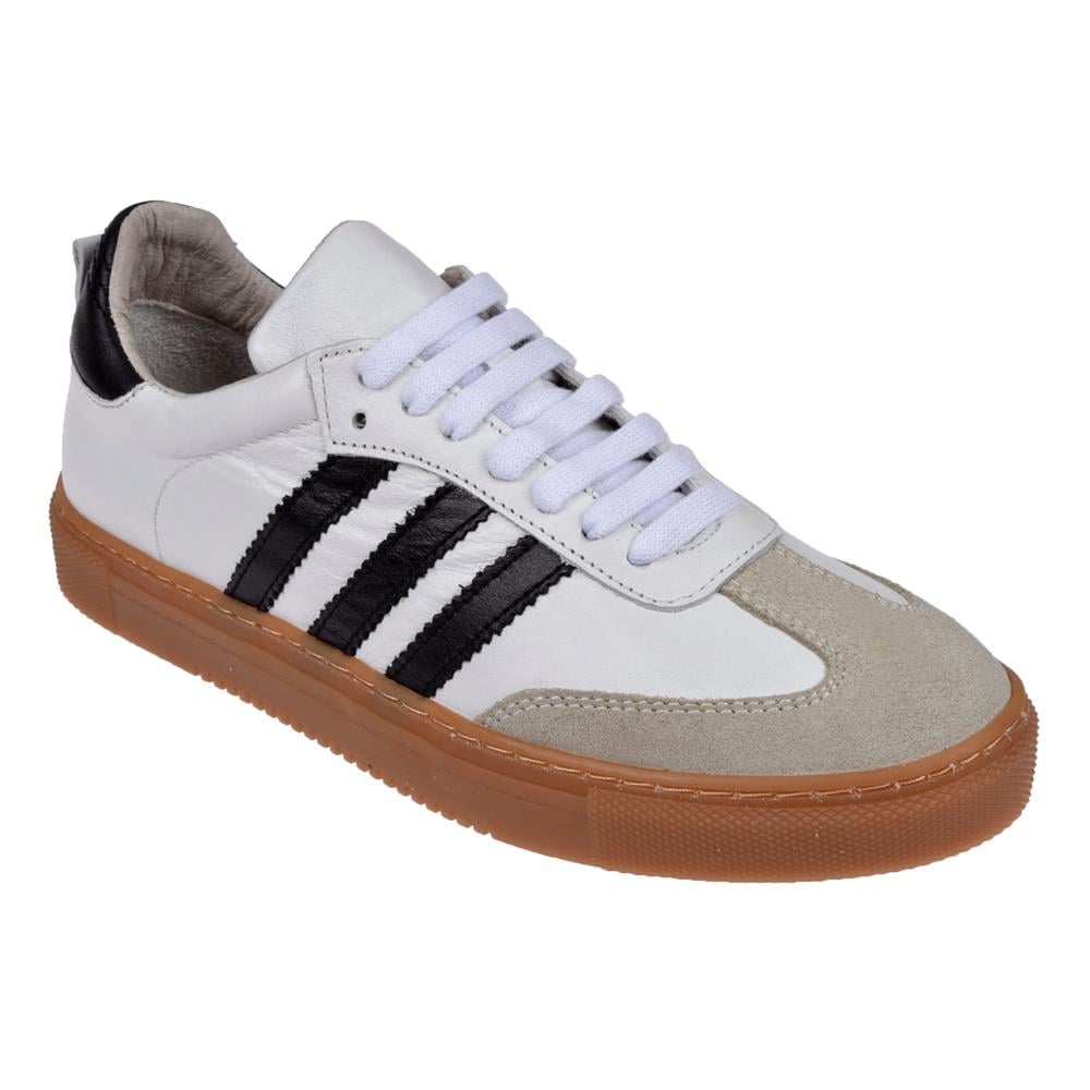 Floor Hakiki Deri Kadın Spor Ayakkabı Sneaker MAK-3020   BEYAZ SİYAH