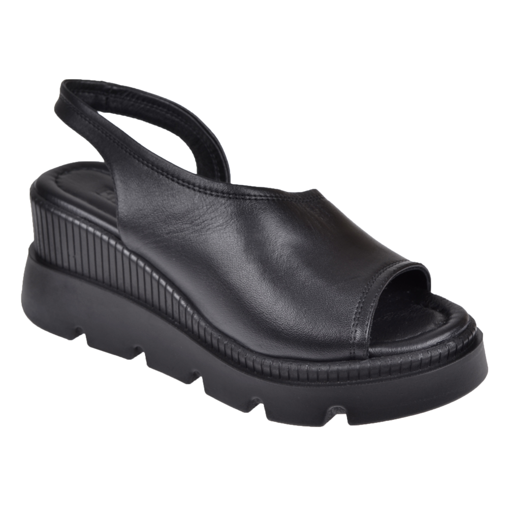 Floor Hakiki Deri Kalın Taban Kadın Sandalet MAK-2008   SİYAH