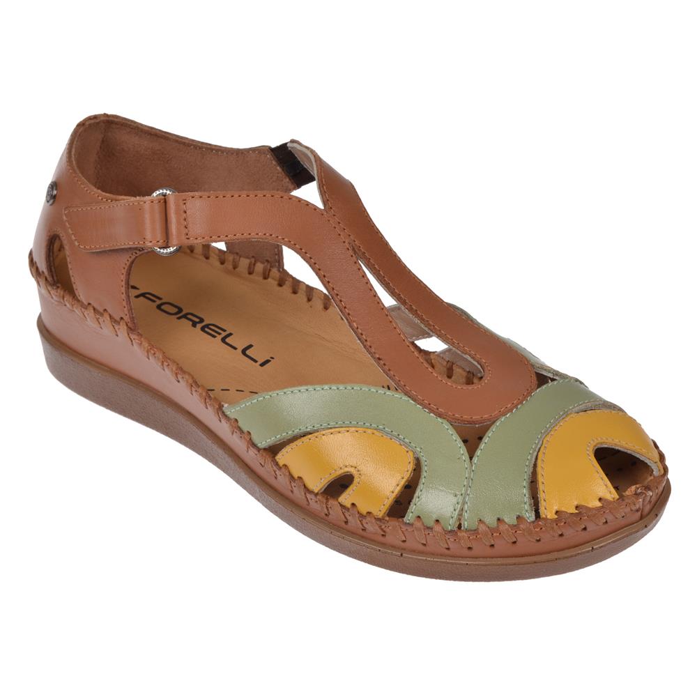 Forelli Hakiki Deri Önü Kapalı Kadın Sandalet FOR-SALLY   TABA-YEŞİL