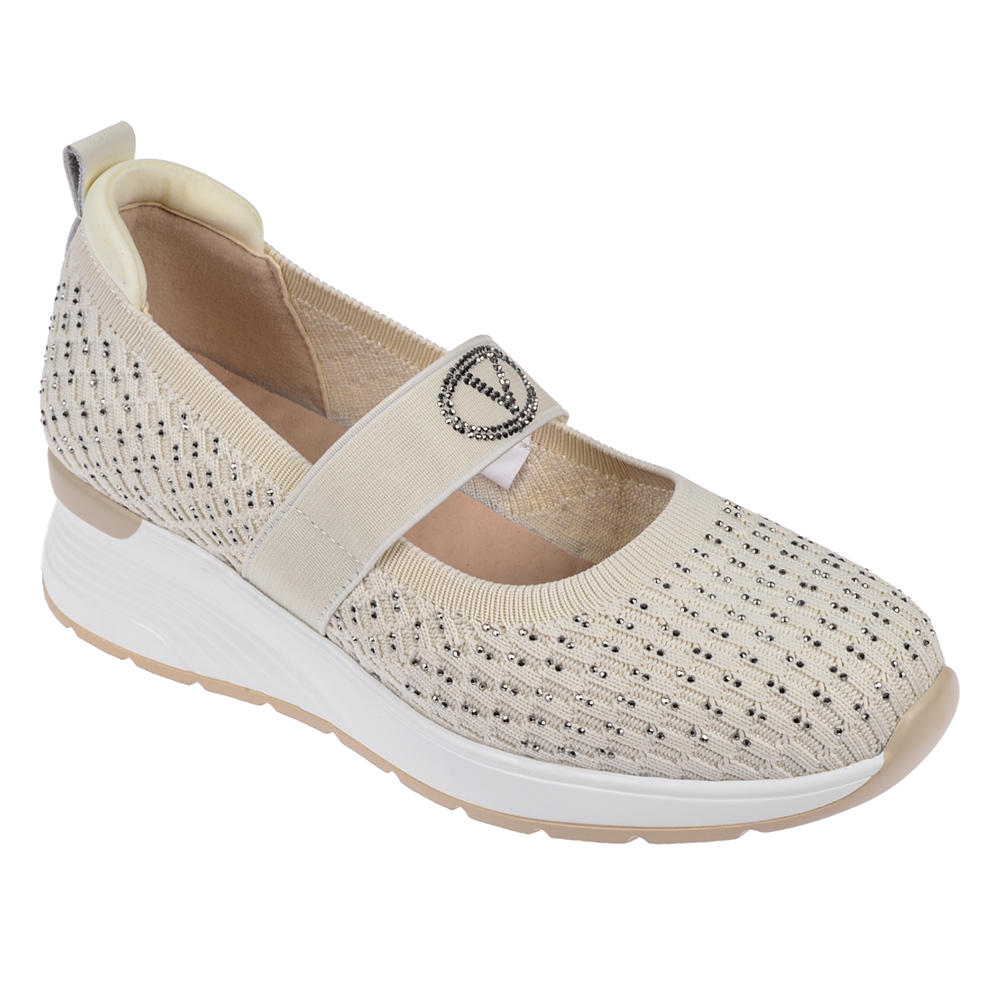 Guja Taşlı Üzeri Lastikli Triko Kadın Spor Ayakkabı Sneaker GJ-26Y3052   BEJ