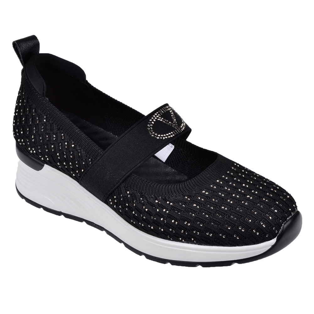 Guja Taşlı Üzeri Lastikli Triko Kadın Spor Ayakkabı Sneaker GJ-26Y3052   SİYAH
