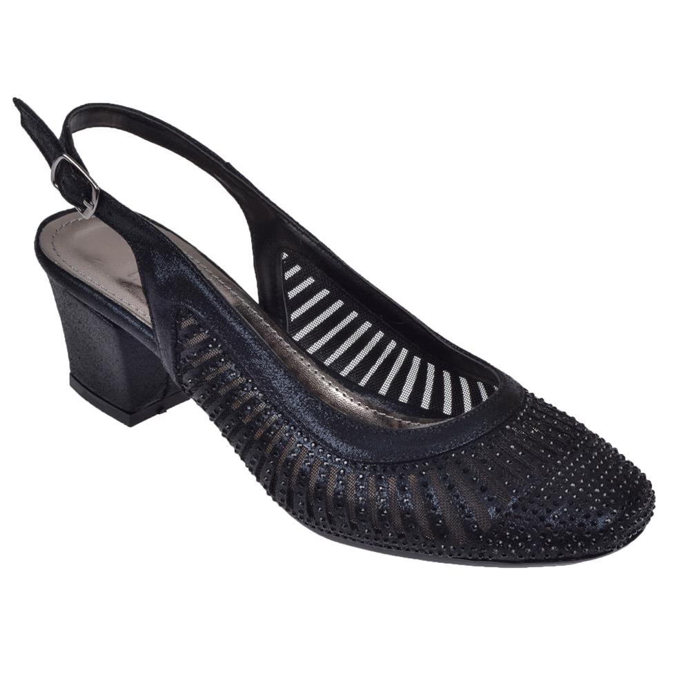 Pullman Arkası Açık Taşlı Kadın Topuklu Ayakkabı İZ-362   SİYAH