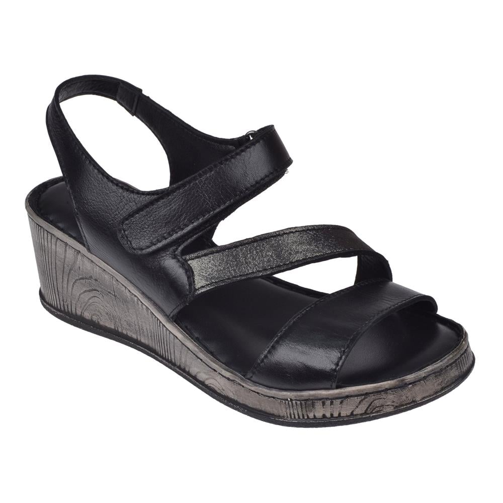 Pullman Hakiki Deri Cırtlı Kadın Sandalet PLM-9   SİYAH