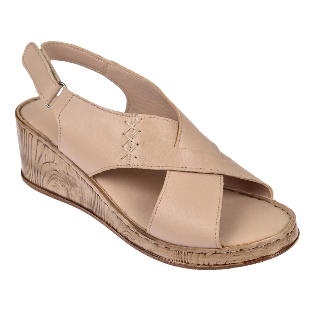 Pullman Hakiki Deri Comfort Kadın Sandalet PLM-12   BEJ