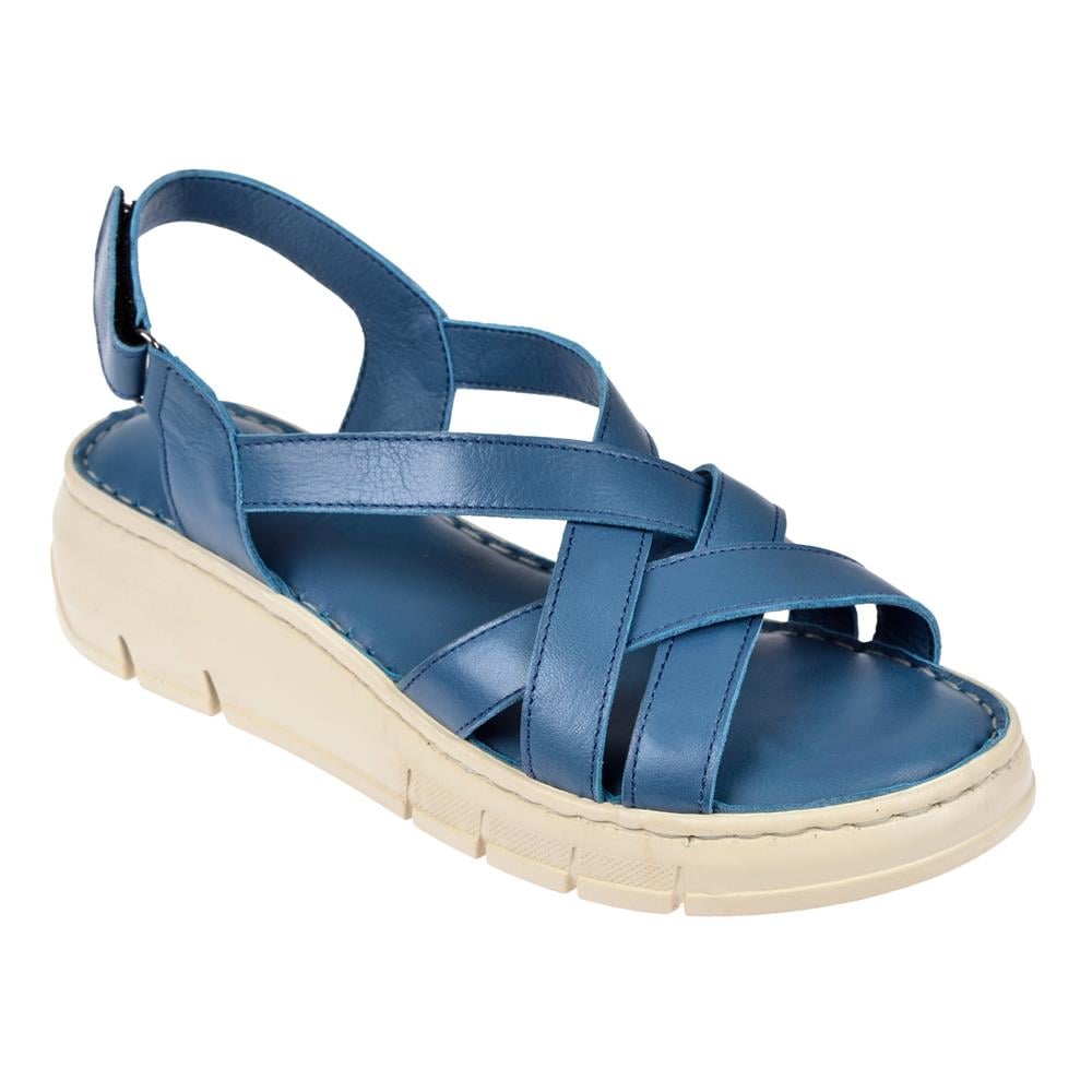 Pullman Hakiki Deri Comfort Kadın Sandalet PLM-2426   KOT MAVİ