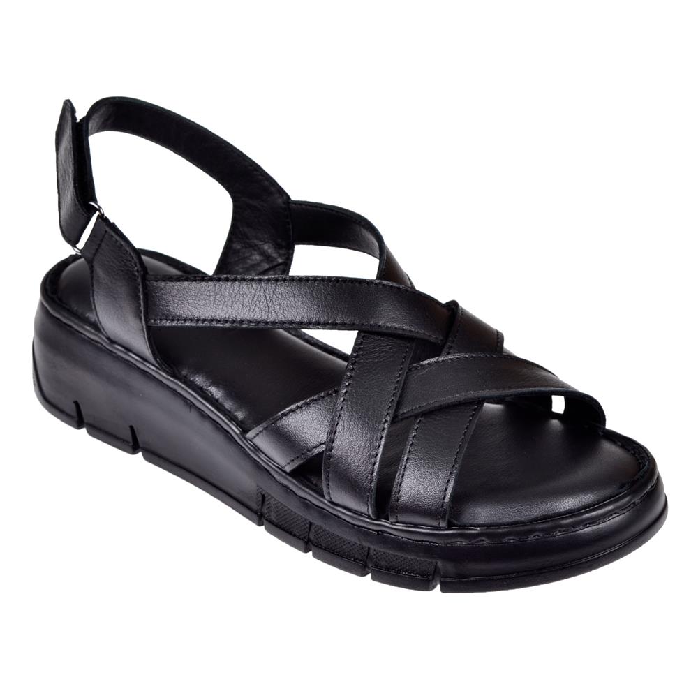 Pullman Hakiki Deri Comfort Kadın Sandalet PLM-2426   SİYAH