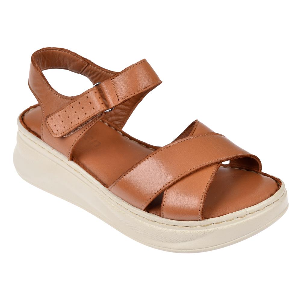 Pullman Hakiki Deri Comfort Kadın Sandalet PLM-51   TABA