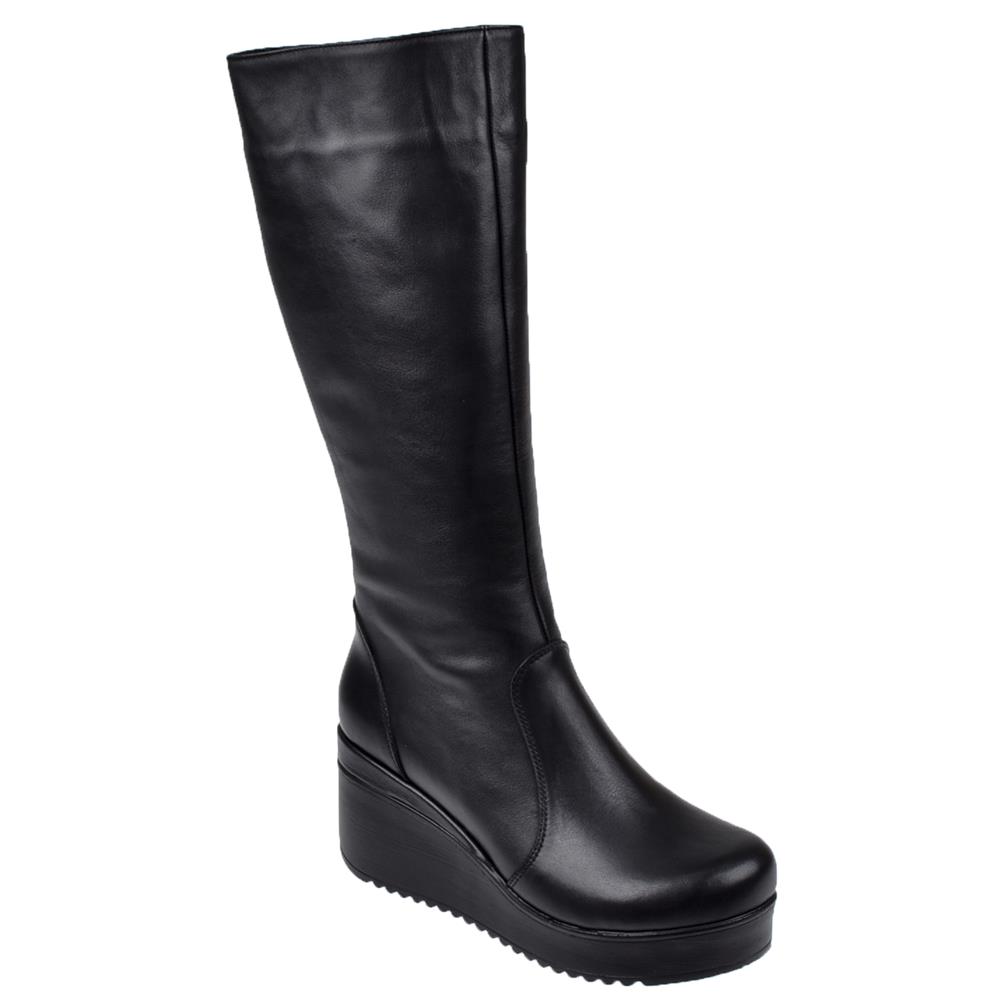 Pullman Hakiki Deri Dolgu Taban Kadın Çizme PLM-301   SİYAH