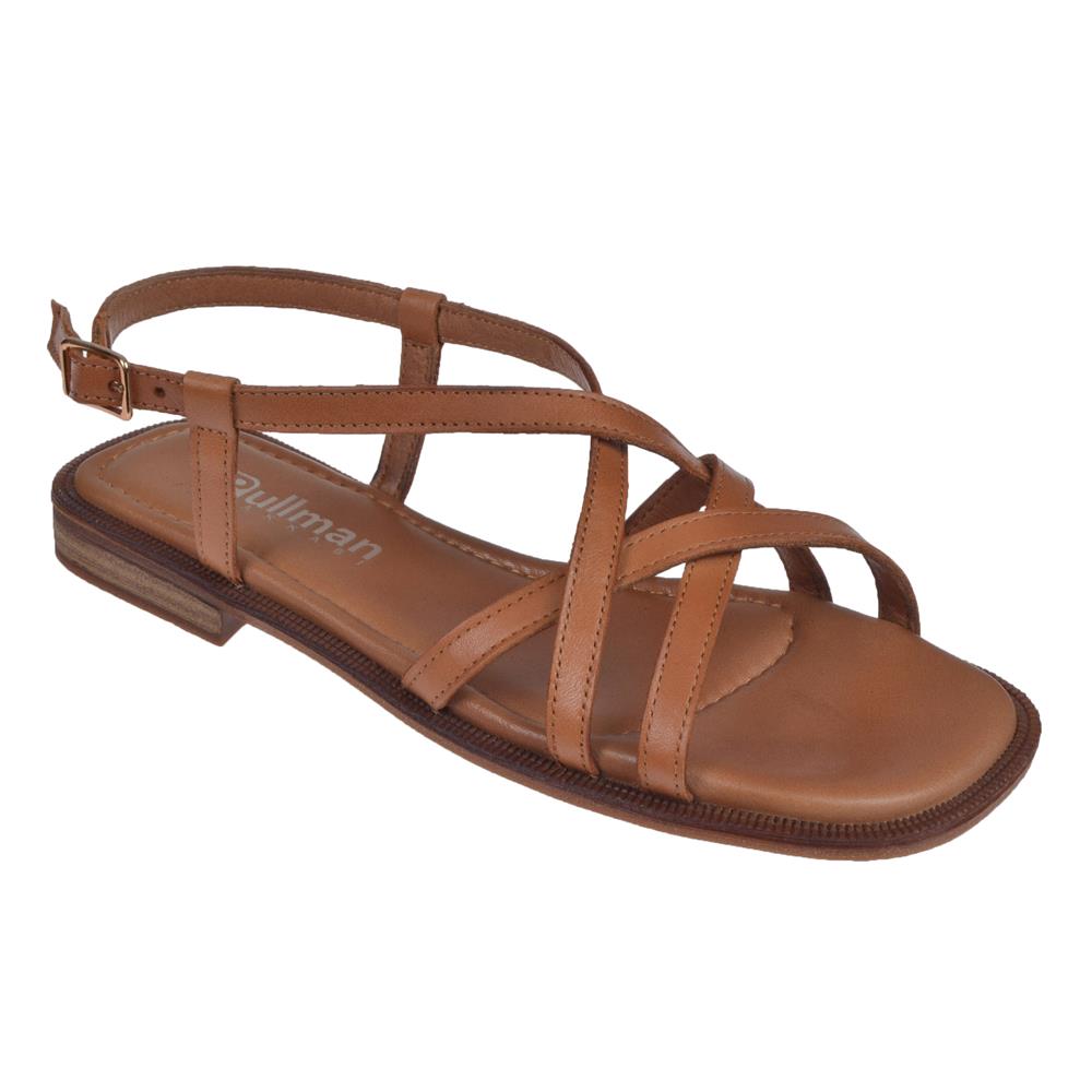 Pullman Hakiki Deri Düz Taban Kadın Sandalet BEL-16213   TABA