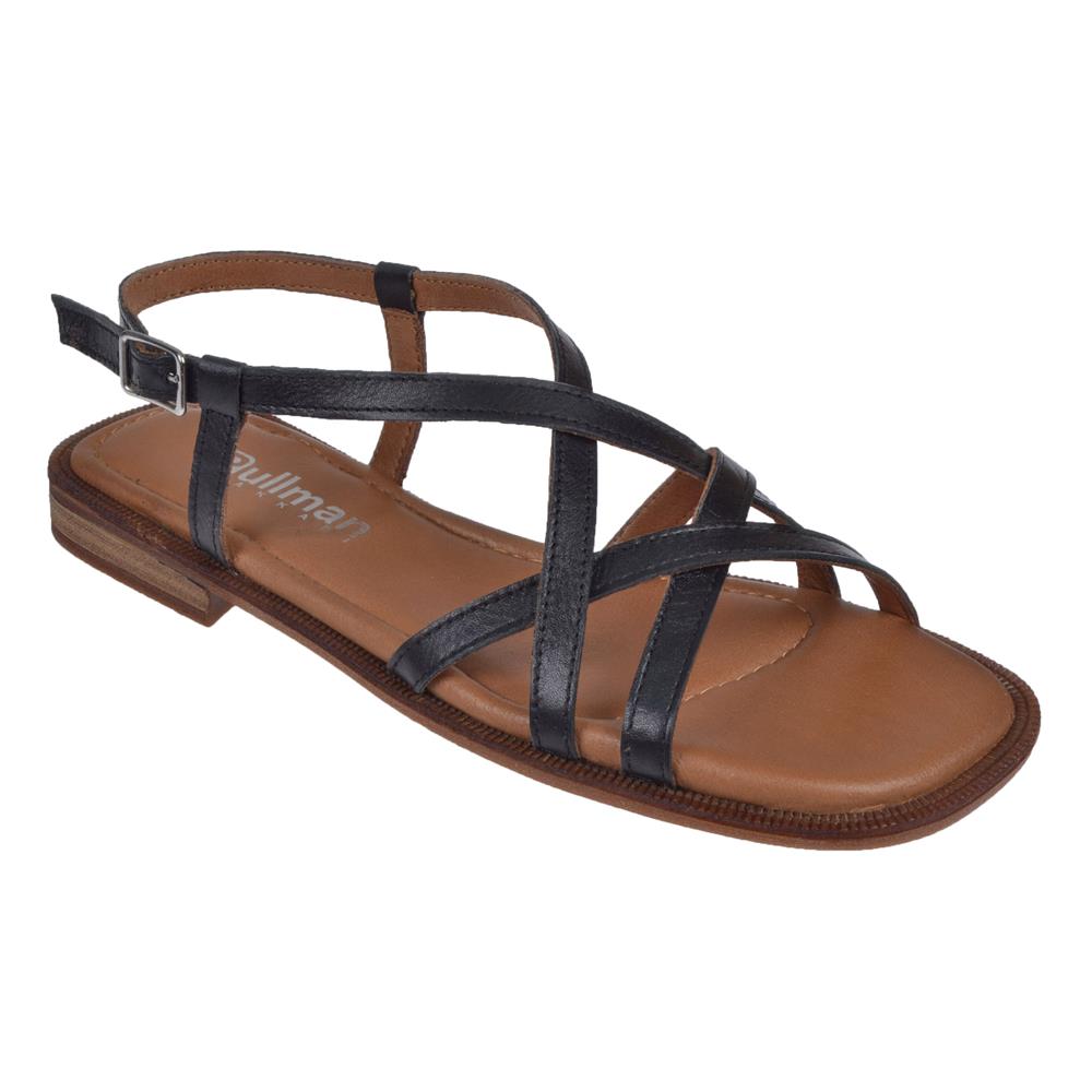 Pullman Hakiki Deri Düz Taban Kadın Sandalet BEL-16213   SİYAH