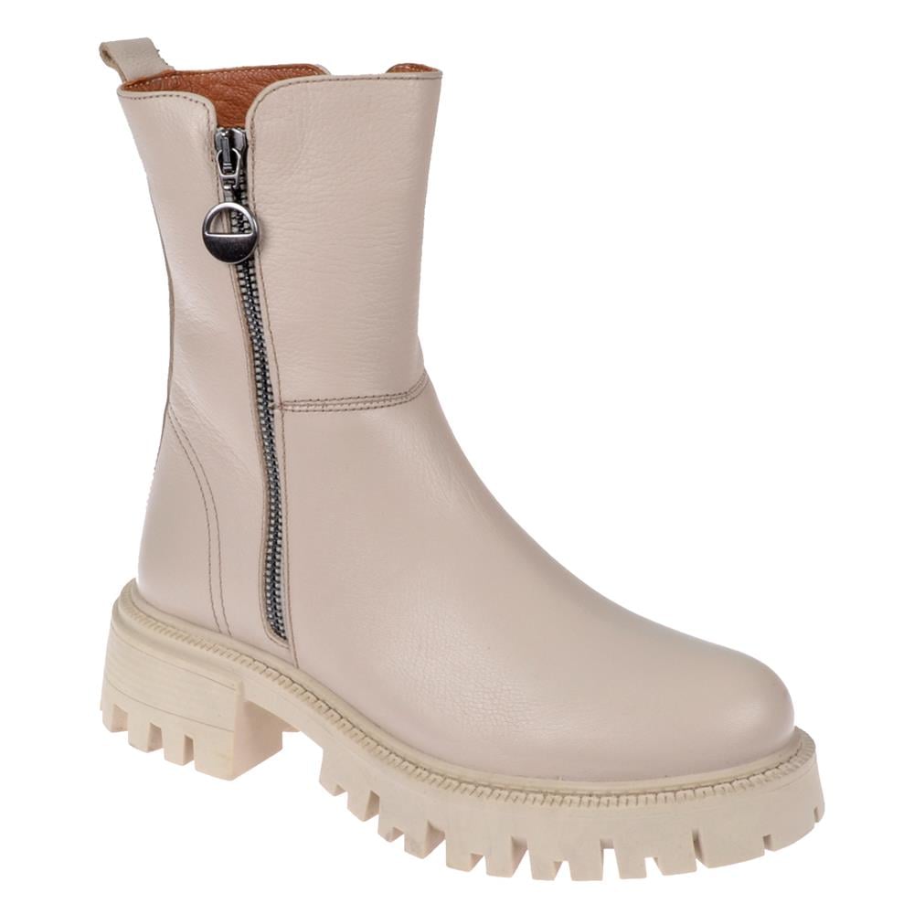 Pullman Hakiki Deri Fermuarlı Kadın Bot SK-23782   BEJ