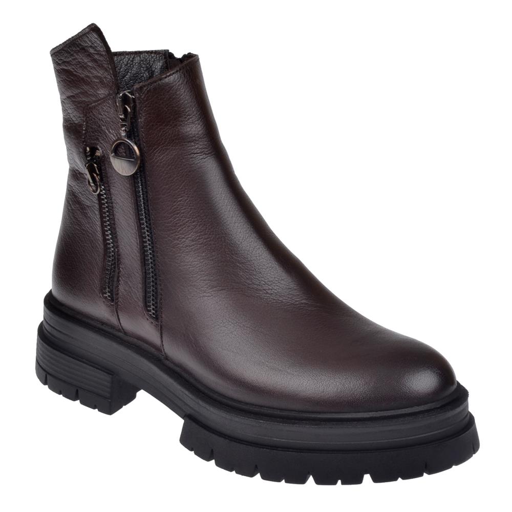 Pullman Hakiki Deri Fermuarlı Kadın Bot SK-26255   KAHVE