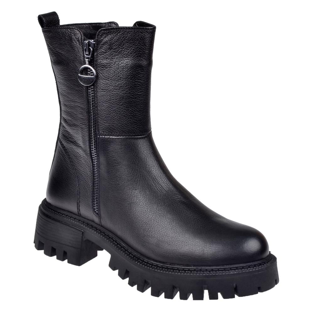 Pullman Hakiki Deri Fermuarlı Kadın Bot SK-23782   SİYAH