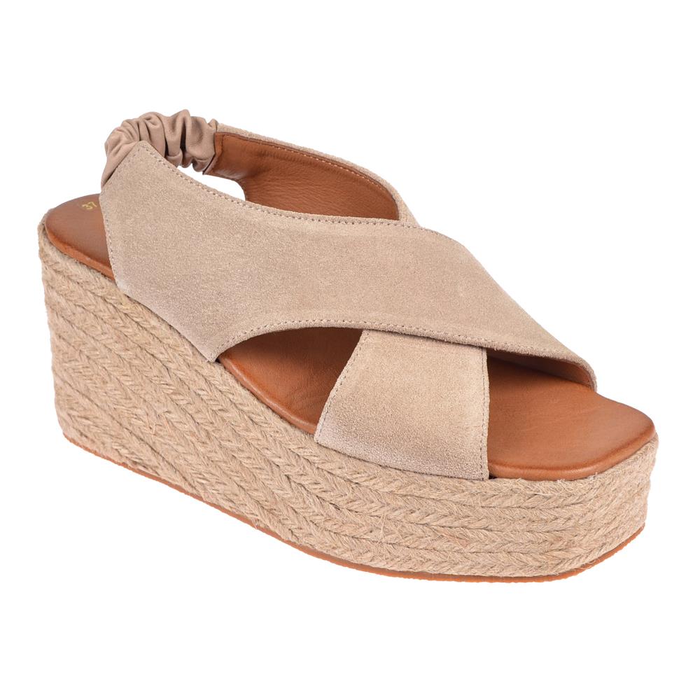 Pullman Hakiki Deri Hasır Taban Kadın Sandalet MAK-1218   BEJ SÜET