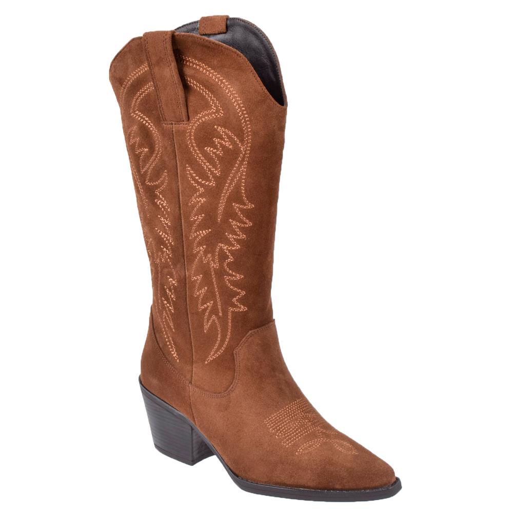 Pullman Hakiki Deri İşlemeli Western Kadın Çizme PLM-011   TABA SÜET