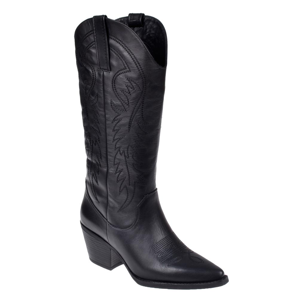 Pullman Hakiki Deri İşlemeli Western Kadın Çizme PLM-011   SİYAH