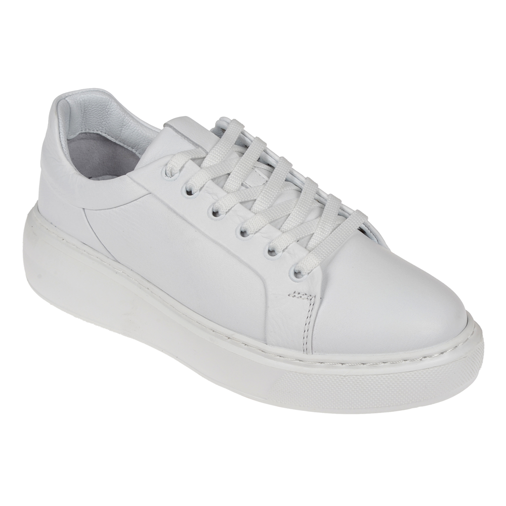 Pullman Hakiki Deri Kadın Spor Ayakkabı Sneaker AHU-3090   BEYAZ