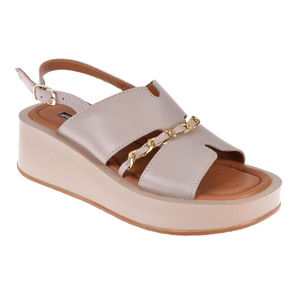 Pullman Hakiki Deri Kalın Taban Kadın Sandalet MX-2367   BEJ