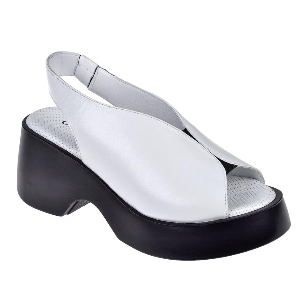 Pullman Hakiki Deri Kalın Taban Kadın Sandalet SK-42624   BEYAZ