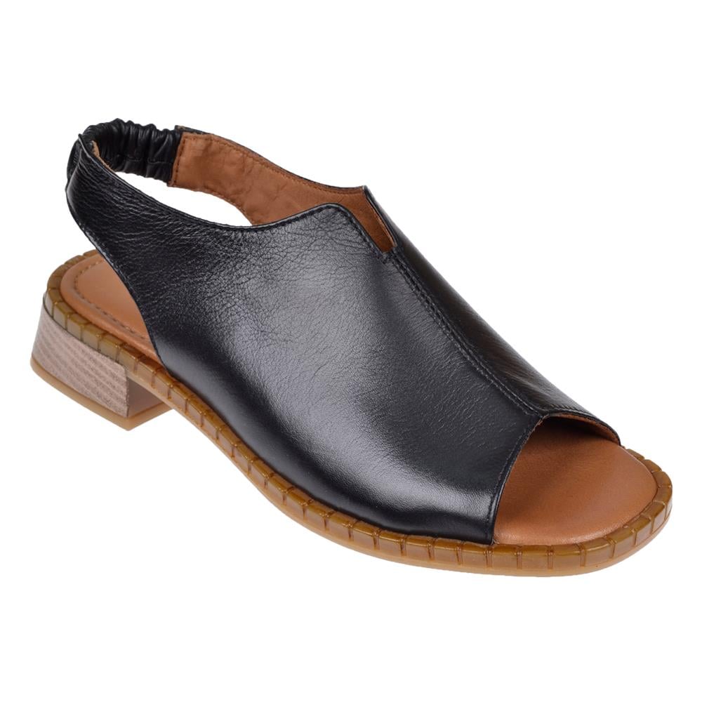 Pullman Hakiki Deri Lastikli Kadın Sandalet BEL-038   SİYAH