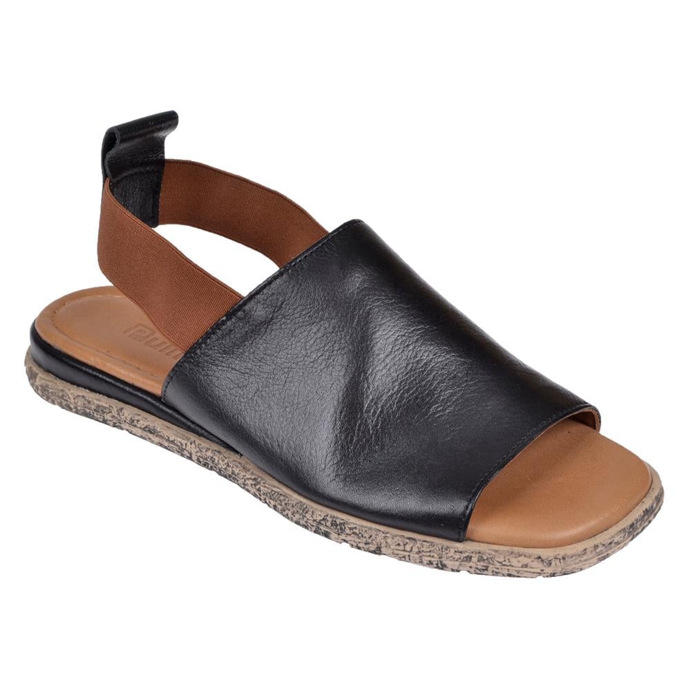 Pullman Hakiki Deri Lastikli Kadın Sandalet BEL-744   SİYAH