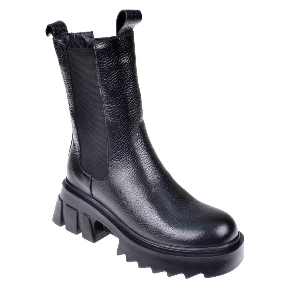 Pullman Hakiki Deri Lastikli Kalın Taban Kadın Bot PLM-34715   SİYAH