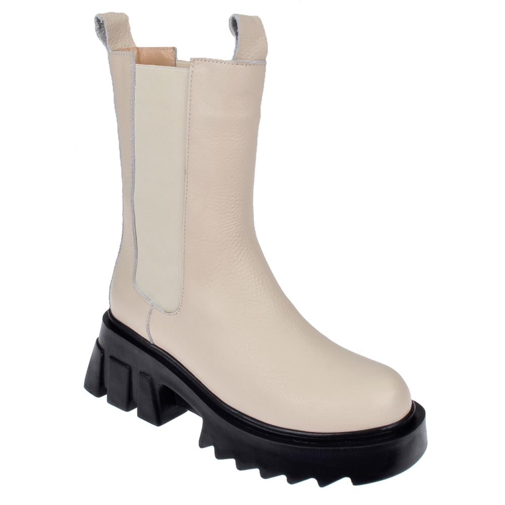 Pullman Hakiki Deri Lastikli Kalın Taban Kadın Bot PLM-34715   BEJ