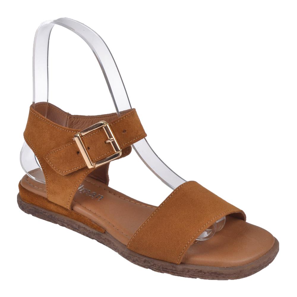 Pullman Hakiki Deri Tek Bant Kadın Sandalet BEL-713   TABA SÜET