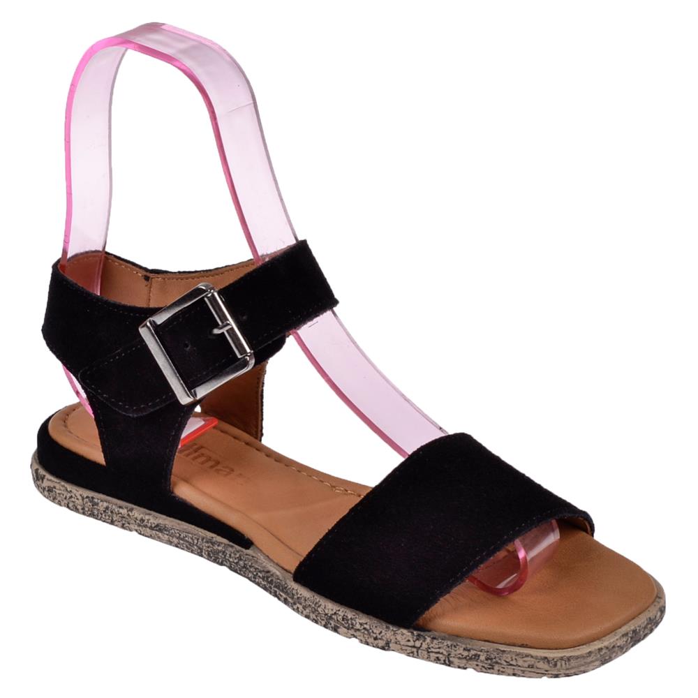 Pullman Hakiki Deri Tek Bant Kadın Sandalet BEL-713   SİYAH SÜET