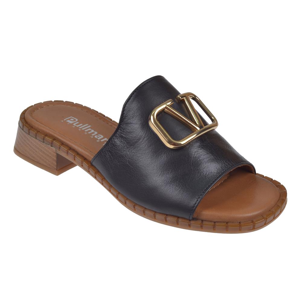 Pullman Hakiki Deri Tek Bant Kadın Terlik BEL-016   SİYAH