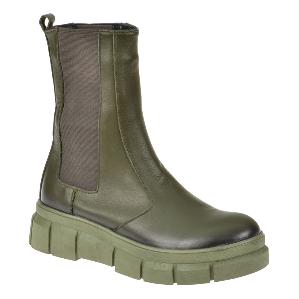 Pullman Hakiki Deri Yanı Lastikli Kadın Bot ND-22562   HAKİ