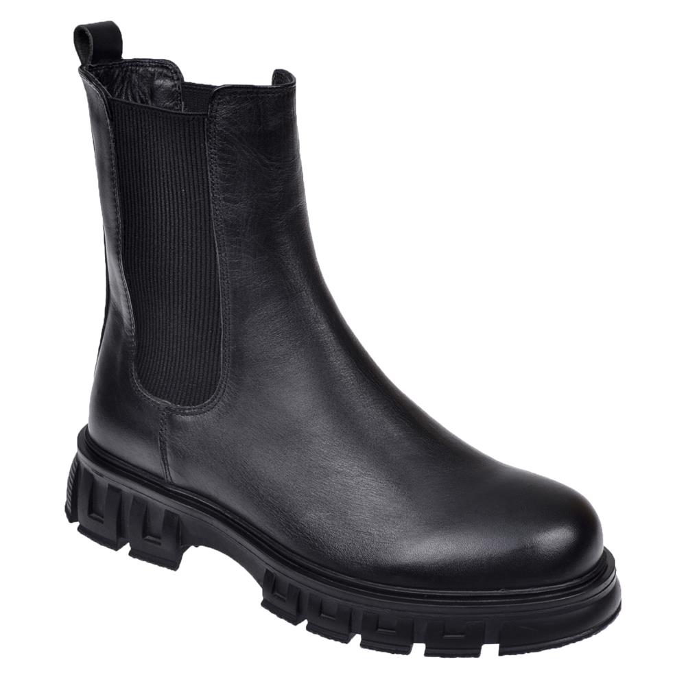 Pullman Hakiki Deri Yanı Lastikli Kadın Bot KMP-334705   SİYAH