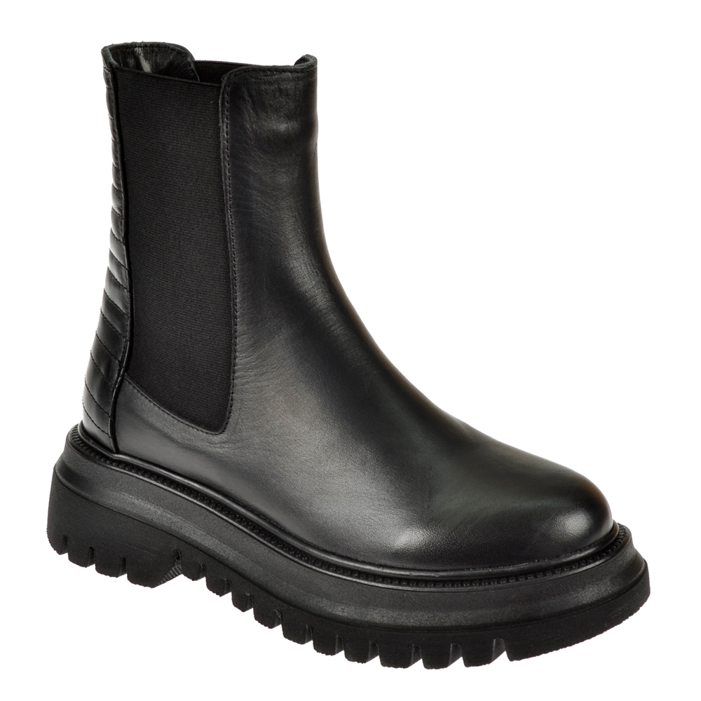 Pullman Hakiki Deri Yanları Lastikli Kadın Bot PLM-FELAL   SİYAH