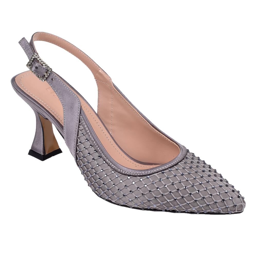 Pullman Taş Detaylı Kadın Topuklu Ayakkabı PL-4100   GRİ SATEN