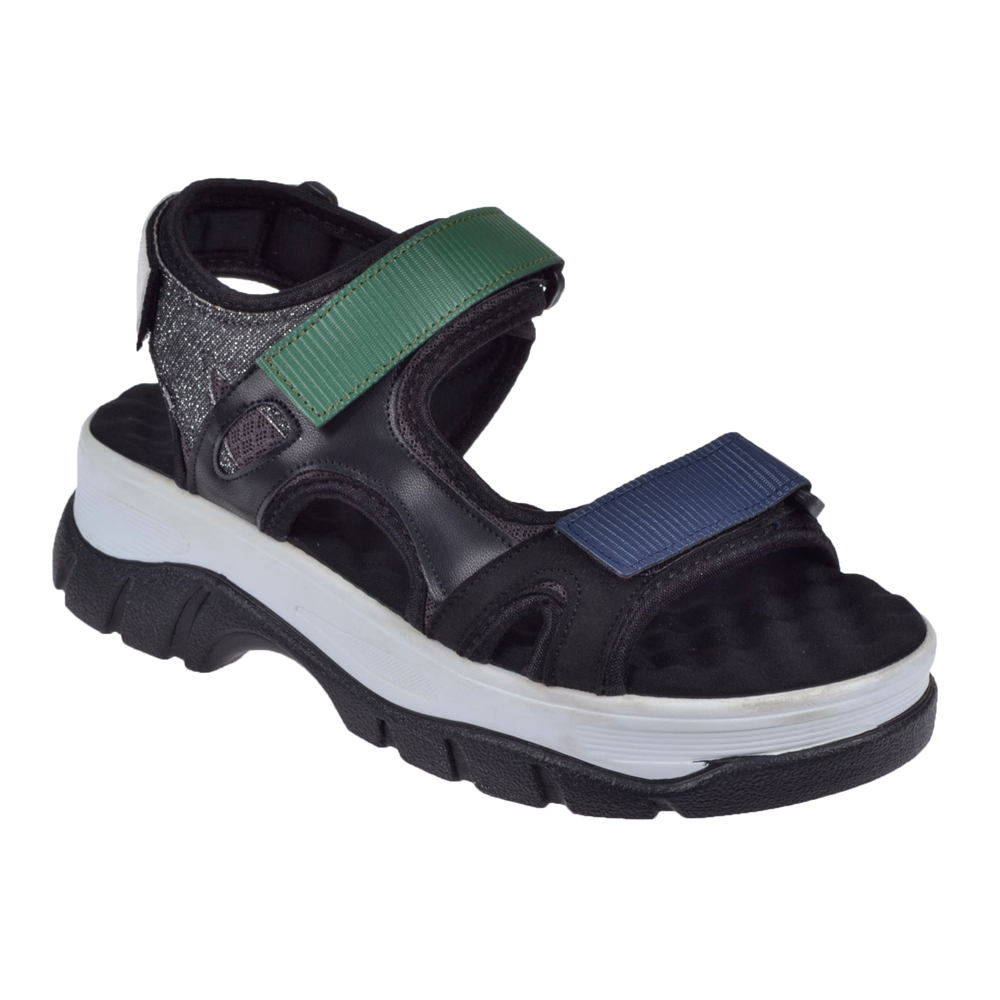 Sms Cırtlı Comfort Kadın Sandalet SMS-4740 SİYAH YEŞİL