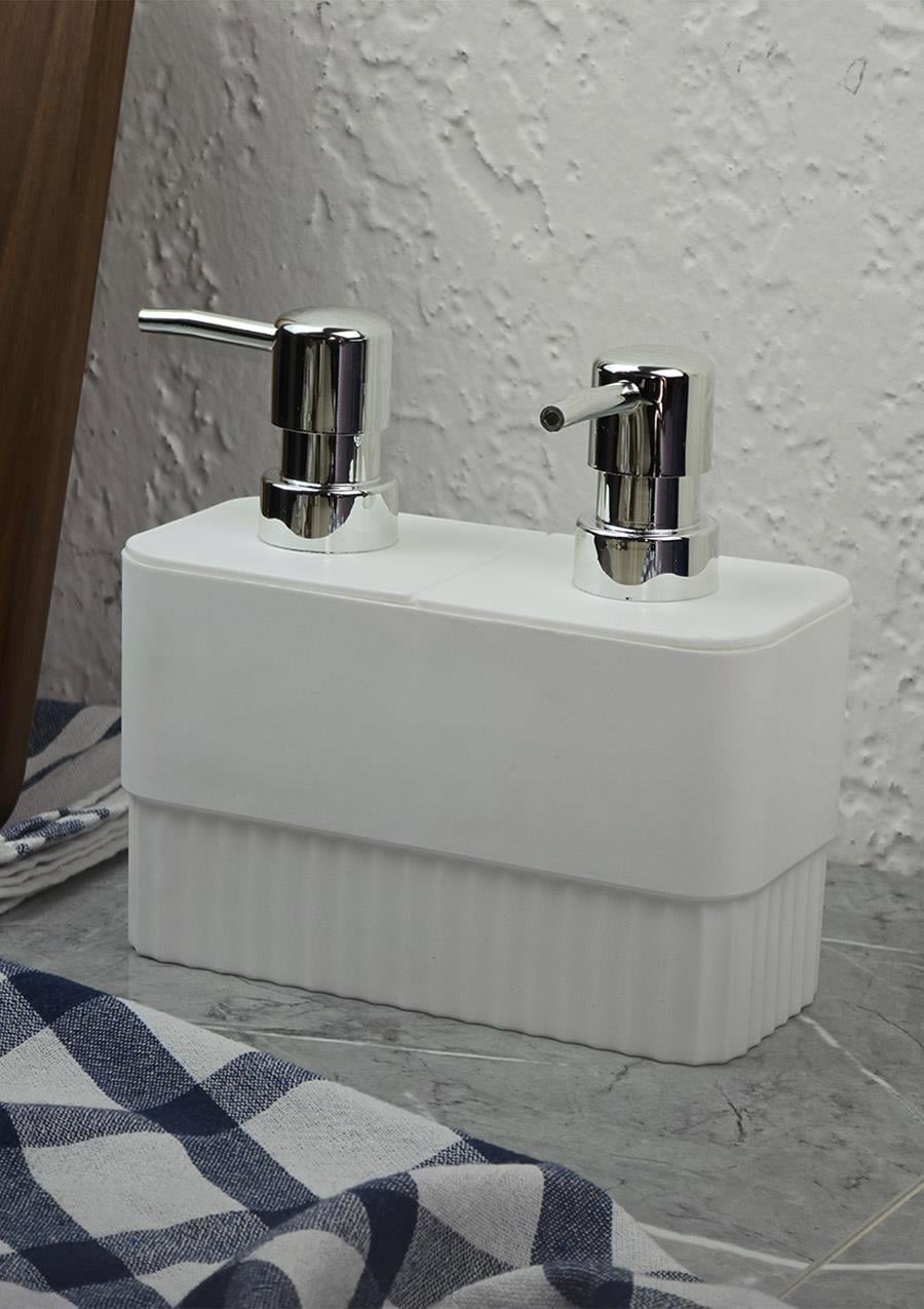 Çift Hazneli Sıvı Sabunluk - Plastik Mutfak Sabunluğu - 1 Litre