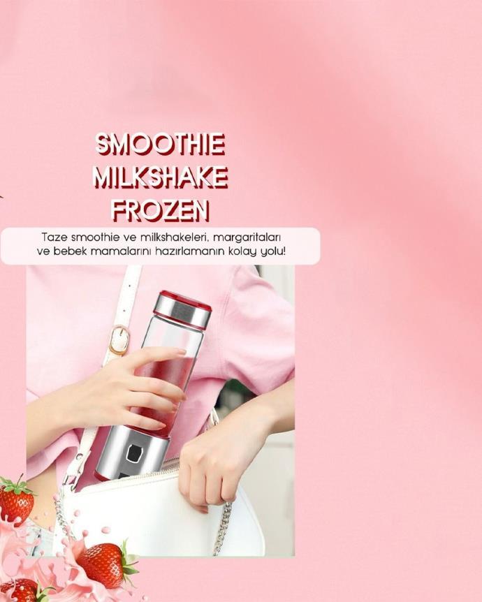 Cook&Eat Blender - Şarj Edilebilir Blender - 450 ML - Gümüş-Kırmızı