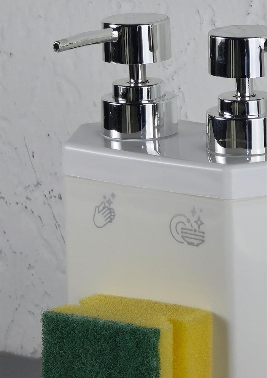 Lecce Çift Hazneli Mutfak Sıvı Sabunluk Seti - Plastik Sıvı Sabunluk Takımı - 850 ML