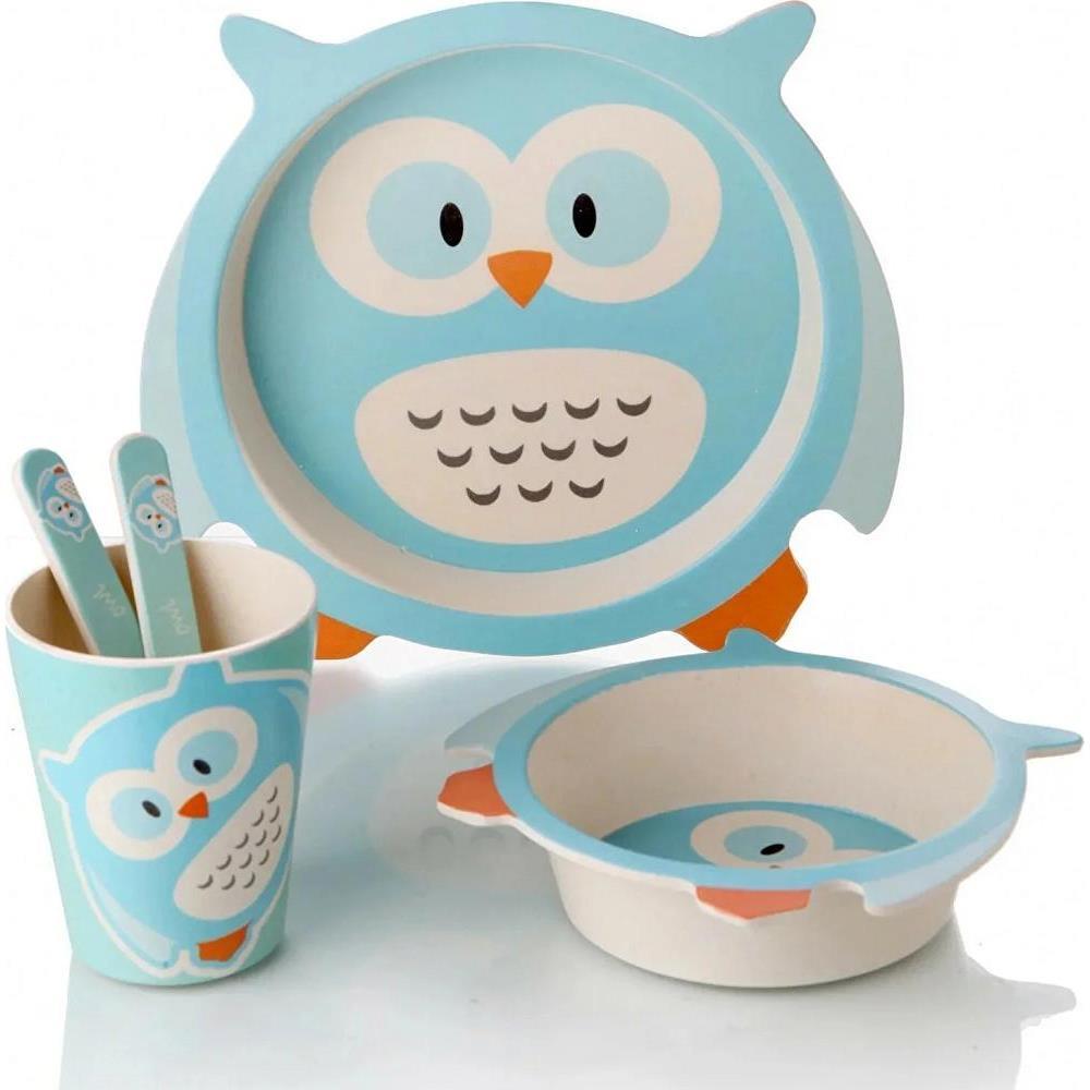 Sevimli Figürlü Bambu Mama Takımı Erkek Kız Çocuk Bebek Mama Tabağı Seti Fiber Mama Takımı 5 Parça