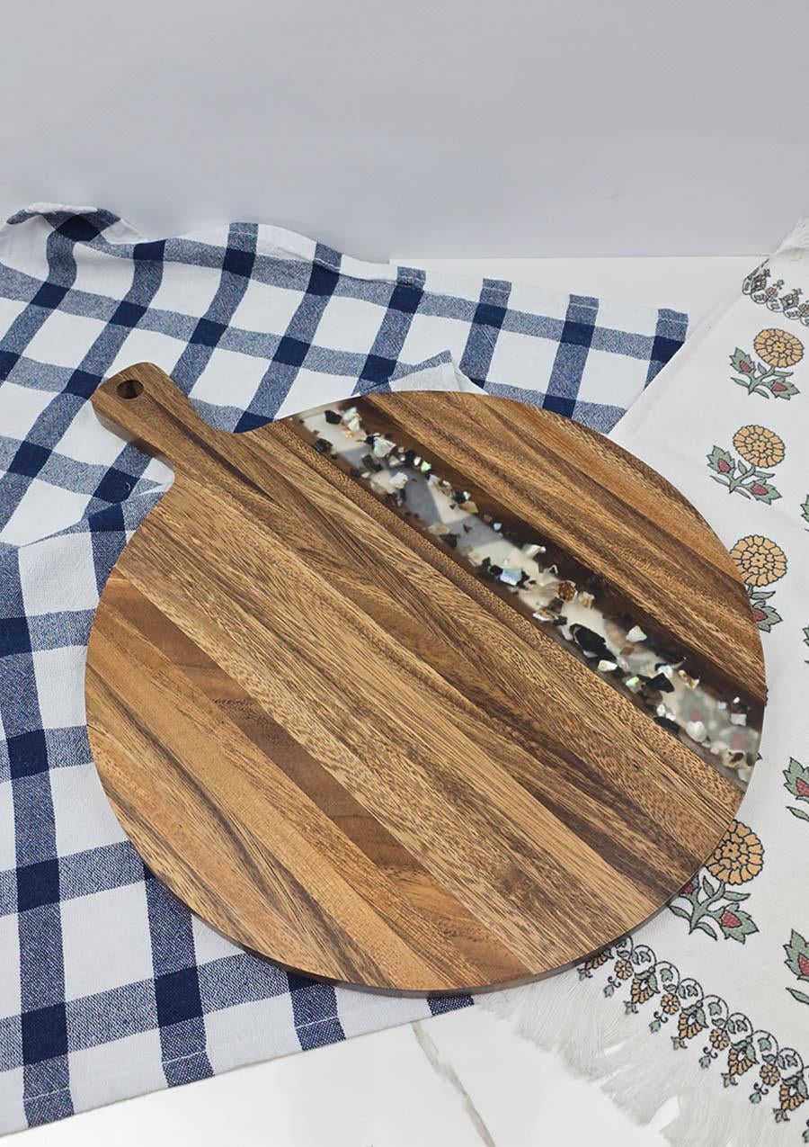 Akasya Kesme Tahtası - Yuvarlak Kesim Tahtası - 39 CM