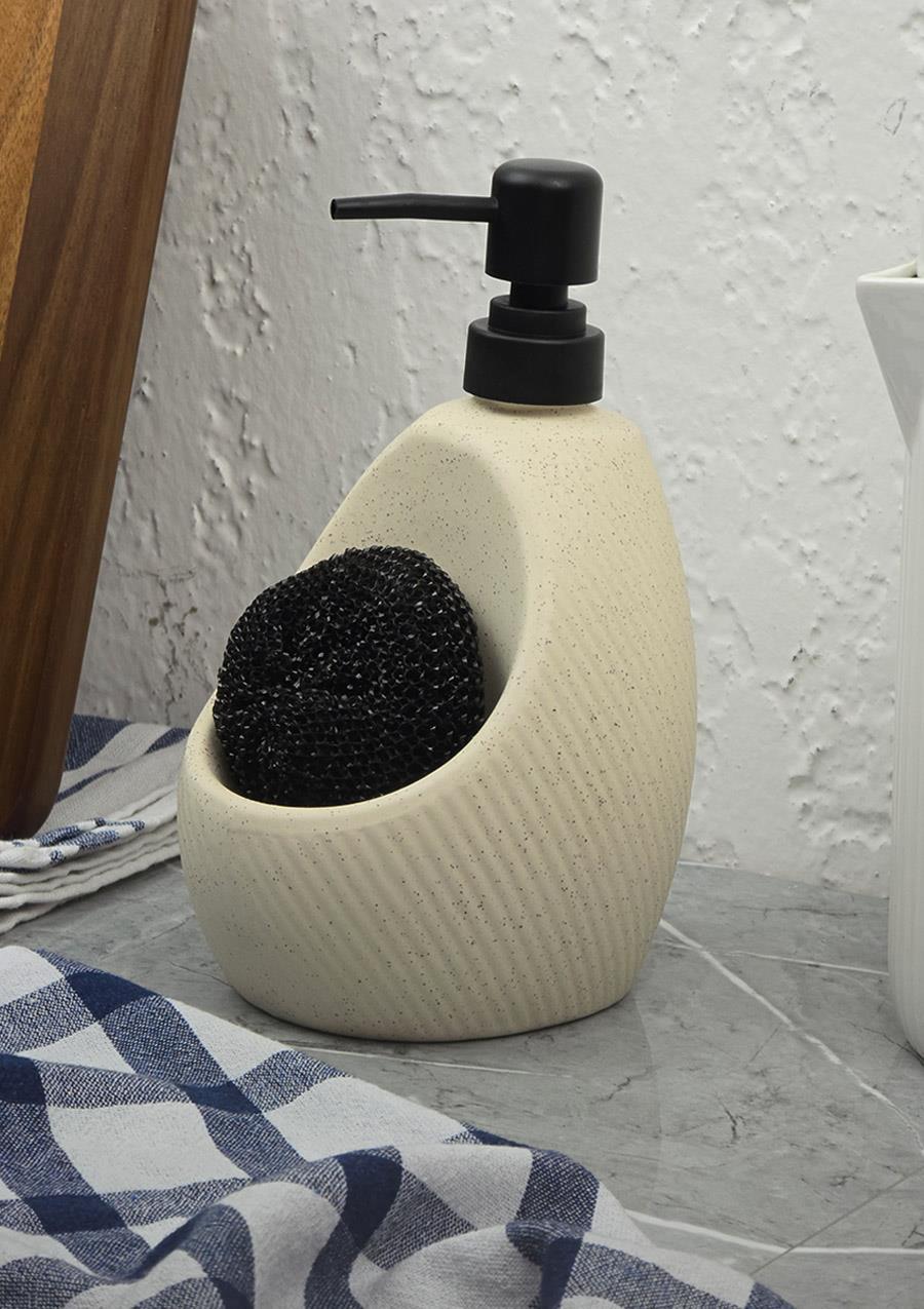 Taş Desenli Sıvı Sabunluk - Sünger Hazneli Mutfak Sabunluğu - 700 ML -  Çizgi Desen