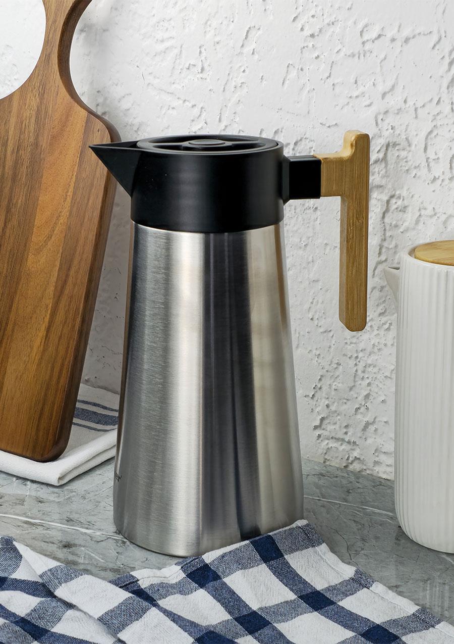 Bambu Saplı Çelik Termos - Bambu Saplı Çay Termosu - 2 Litre